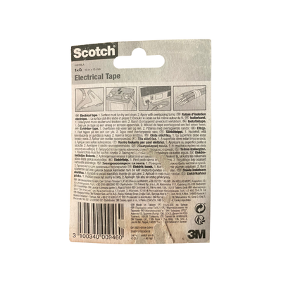 Eltejp Scotch förpackning baksida med bruksanvisning på flera språk