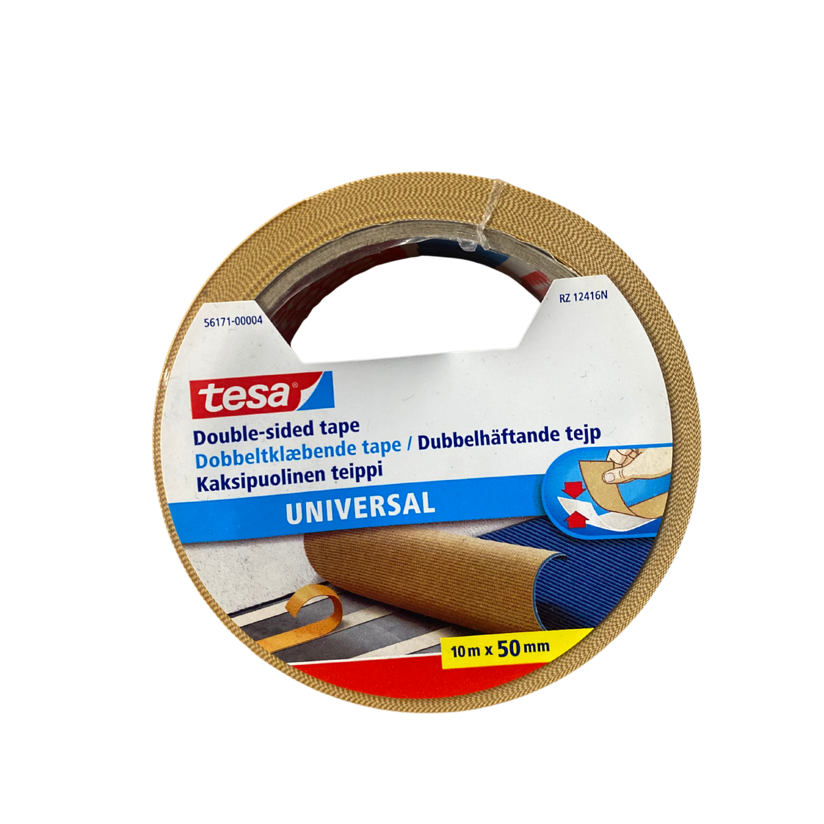 Dubbelhäftande tejp Tesa Universal 10m x 50mm förpackning framsida