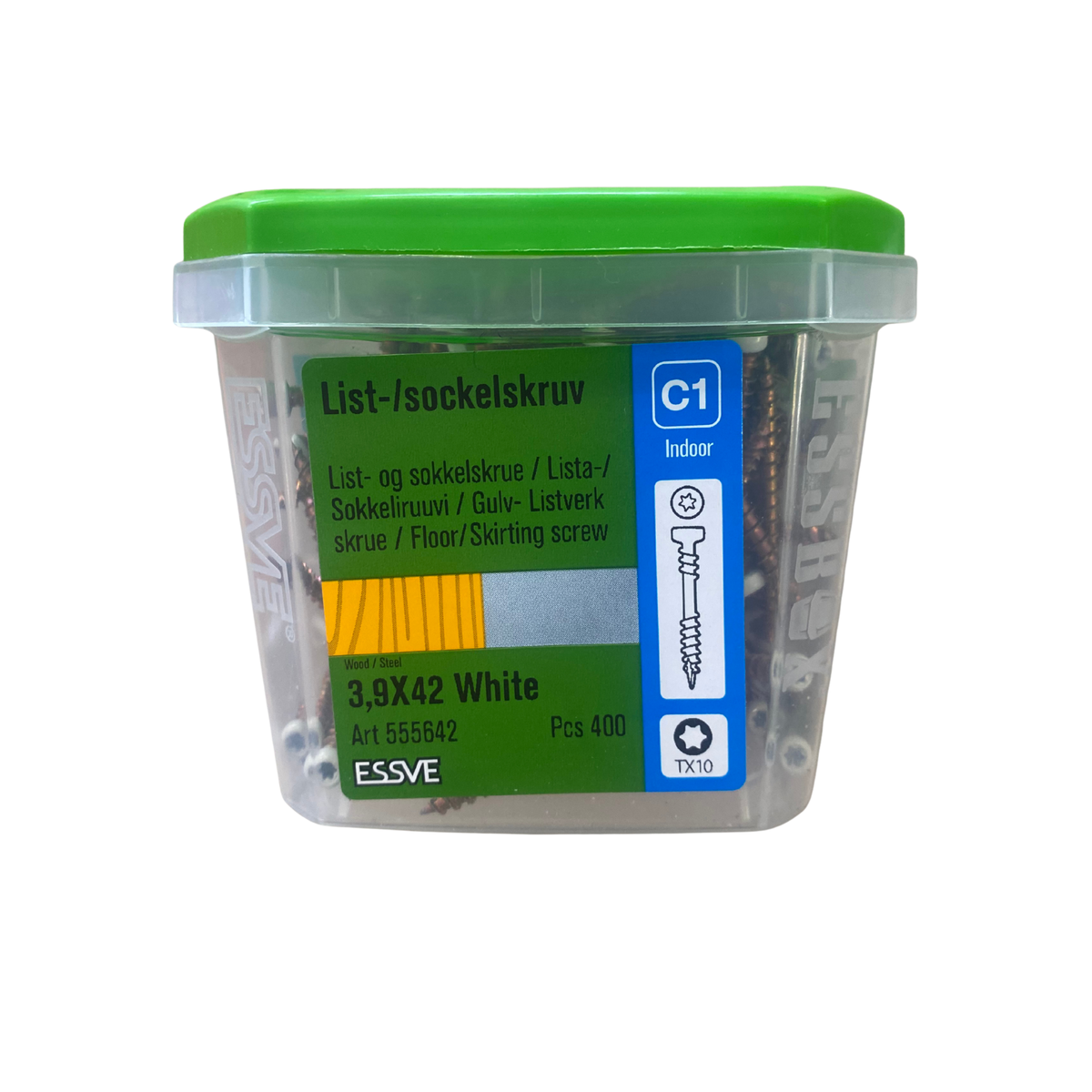 List-/sockelskruv ESSVE vit 3,9x42 mm 400 st förpackning