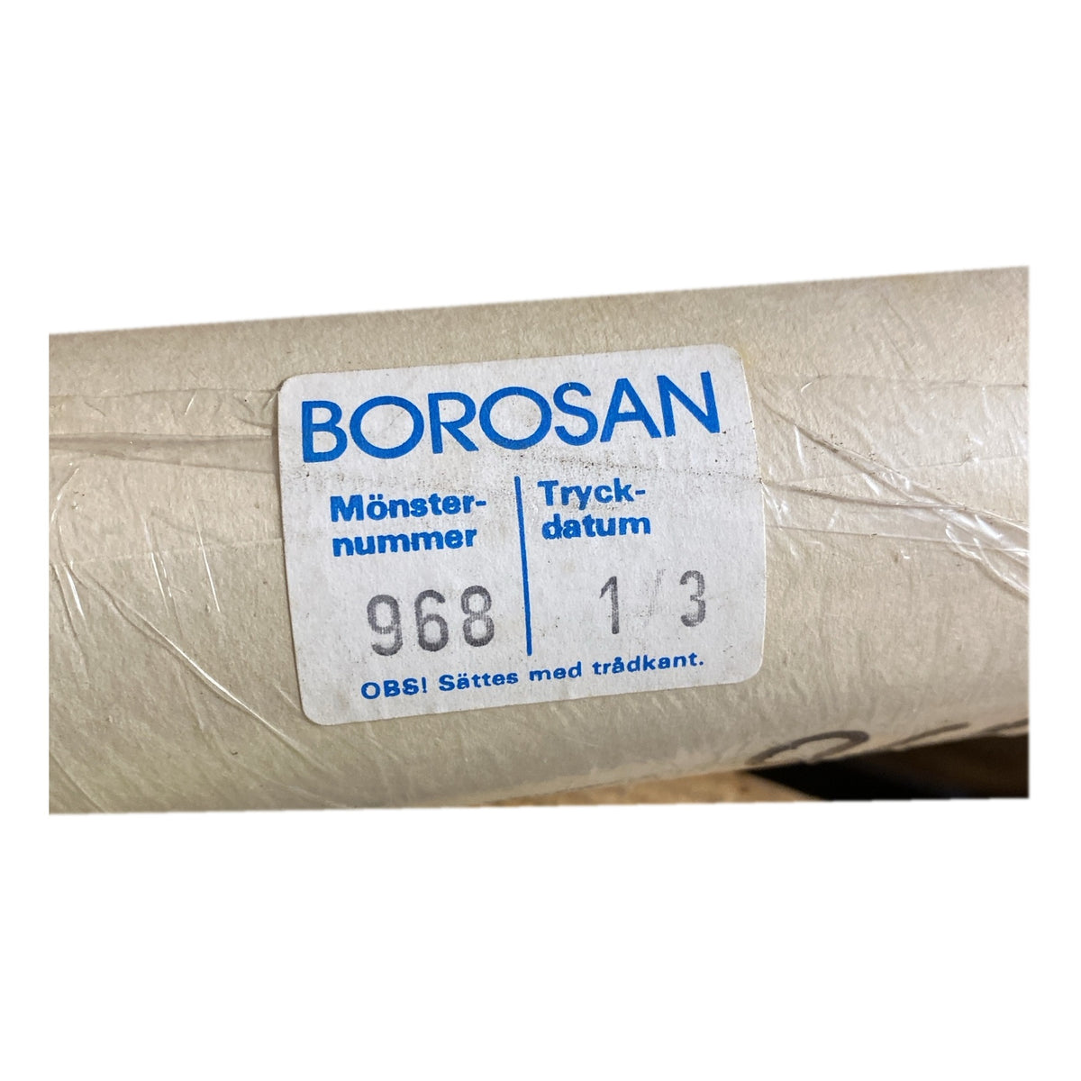 Tapetrulle Borosan 968 etikett med tryckdatum 1/3