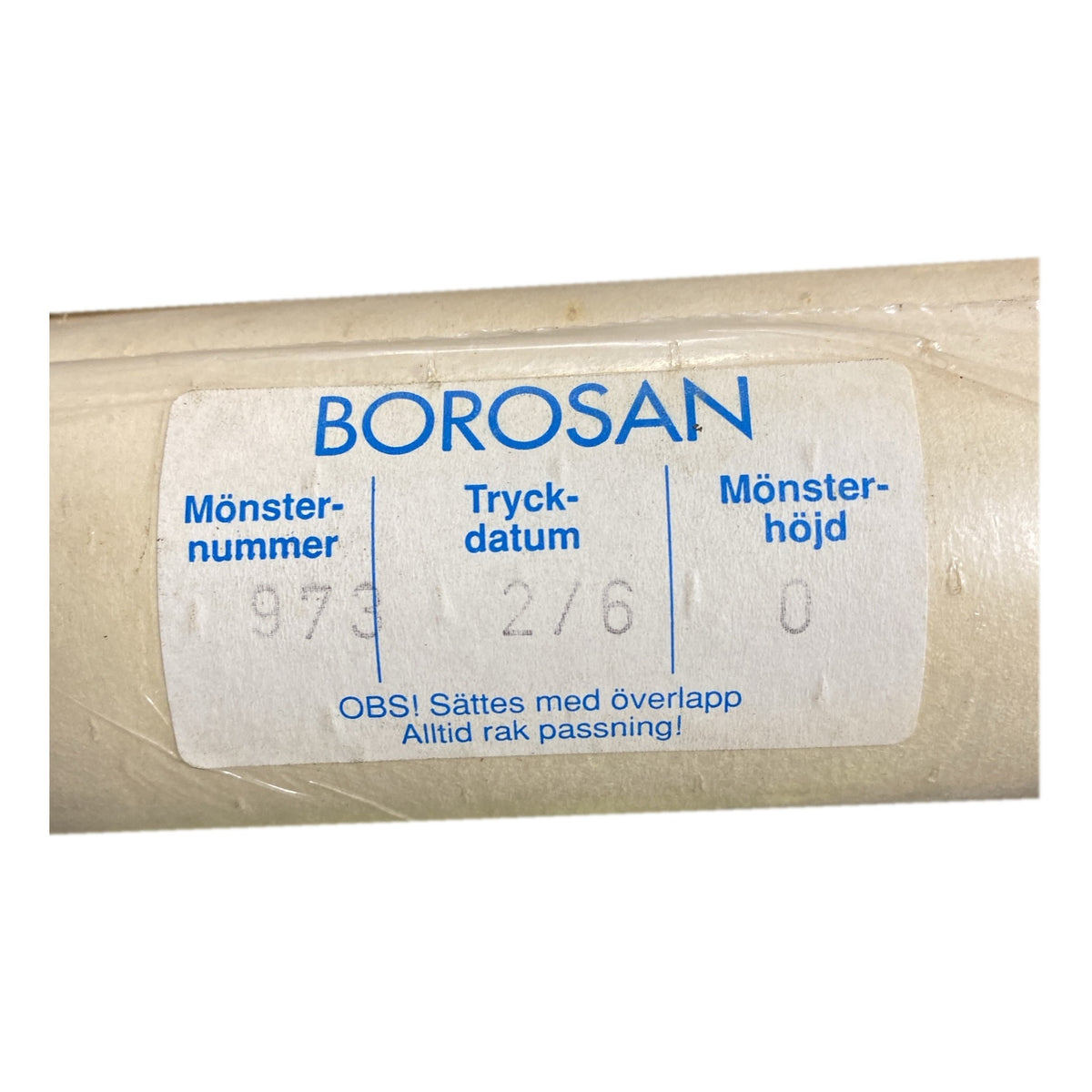 Tapetrulle Borosan 973 etikett med tryckdatum 2/6