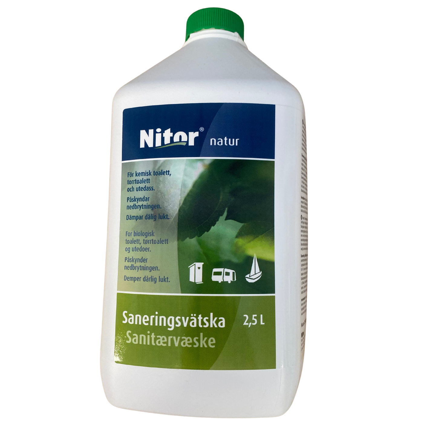 Flaska med Nitor Natur biologisk saneringsvätska för toaletter, 2,5 liter, framsida