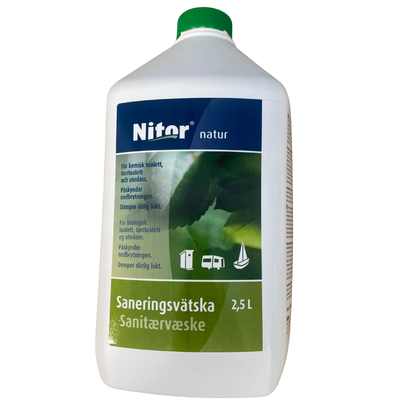 Flaska med Nitor Natur biologisk saneringsvätska för toaletter, 2,5 liter, framsida