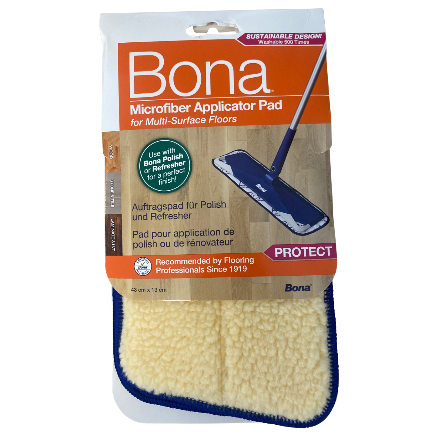 Förpackning med Bona mikrofiberduk för applicering av polish och refresher, 43x13 cm