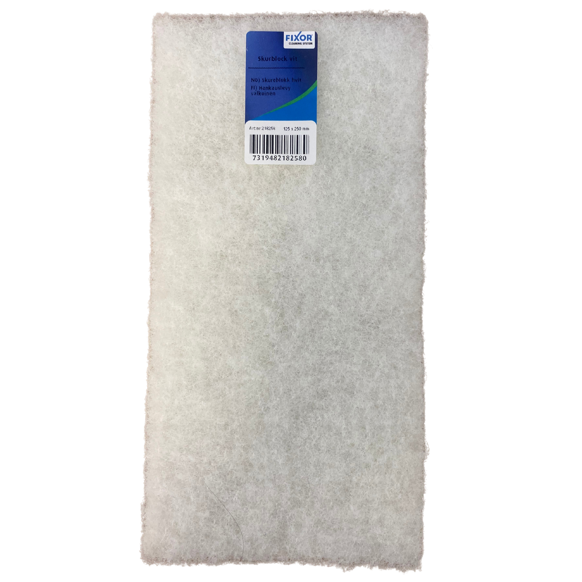 Vitt skurblock från Fixor med prislapp, 125x250 mm, för skonsam polering
