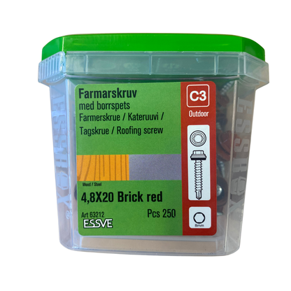 ESSVE Farmarskruv 4,8x20mm tegelröd förpackning med 250 st, framsida