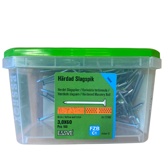 ESSVE Härdad slagspik 3,0x60mm förpackning med 100 st, framsida