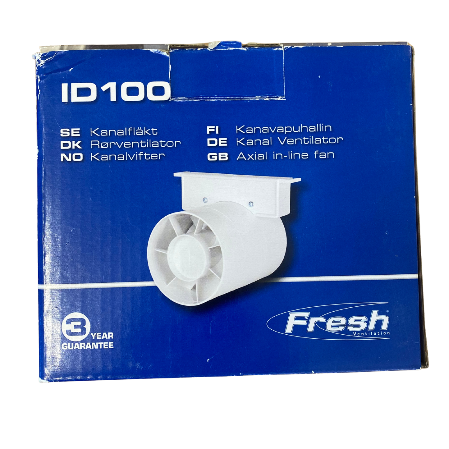 Fresh ID100 kanalfläkt Ø100mm i originalförpackning, framsida