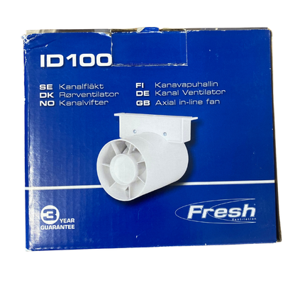 Fresh ID100 kanalfläkt Ø100mm i originalförpackning, framsida