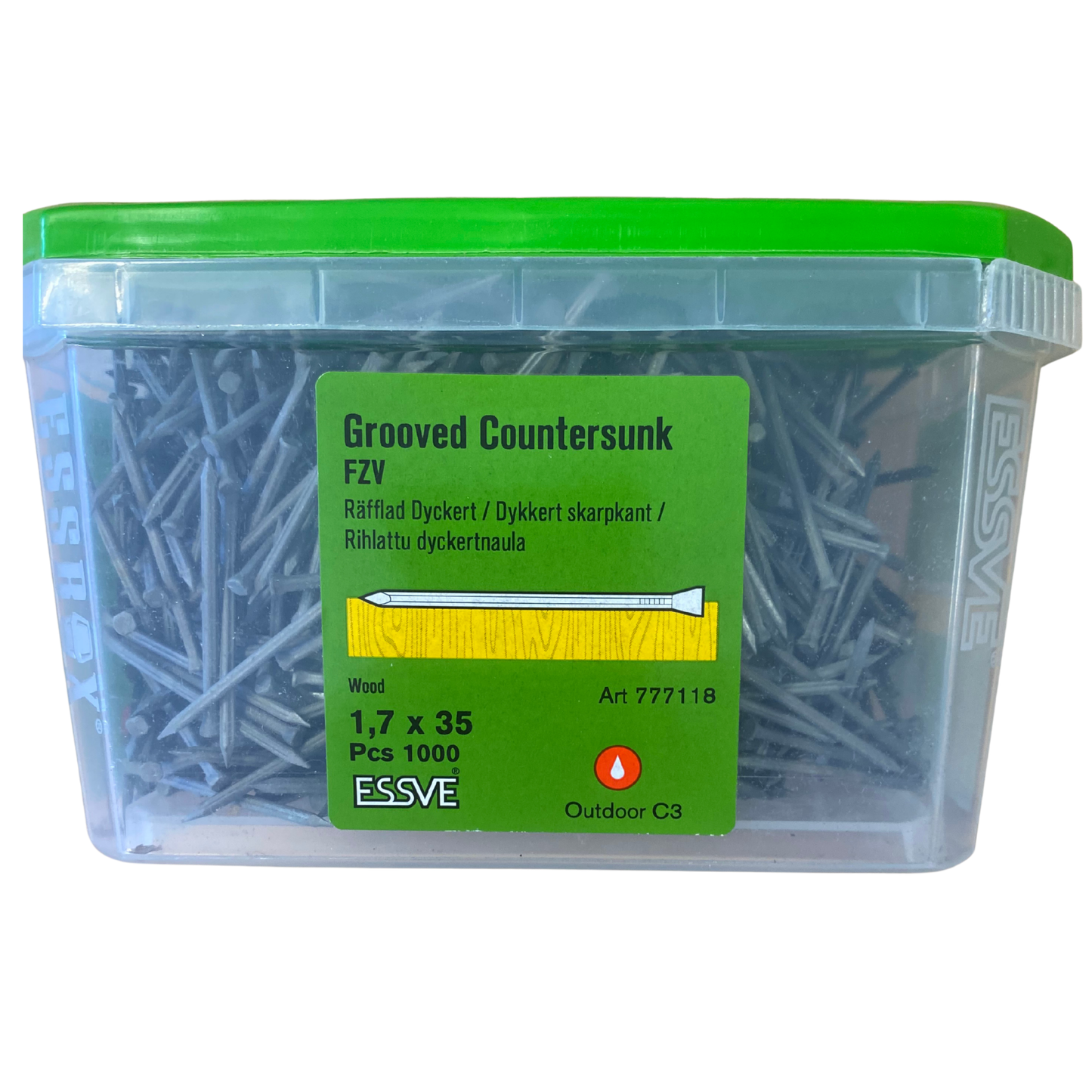 ESSVE Räfflad dyckert skarpkant 1,7x35mm förpackning med 1000 st, framsida