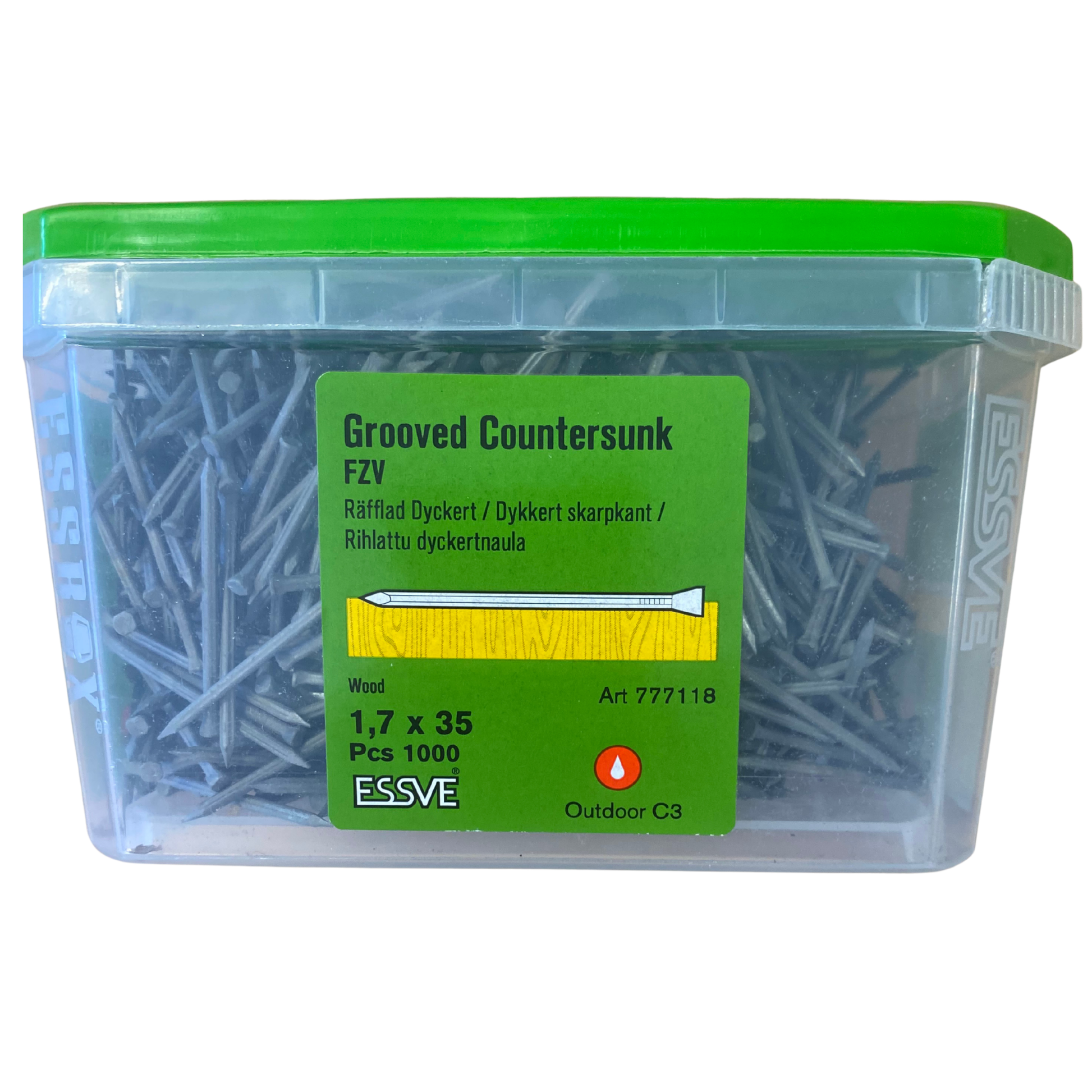 ESSVE Räfflad dyckert skarpkant 1,7x35mm förpackning med 1000 st, framsida