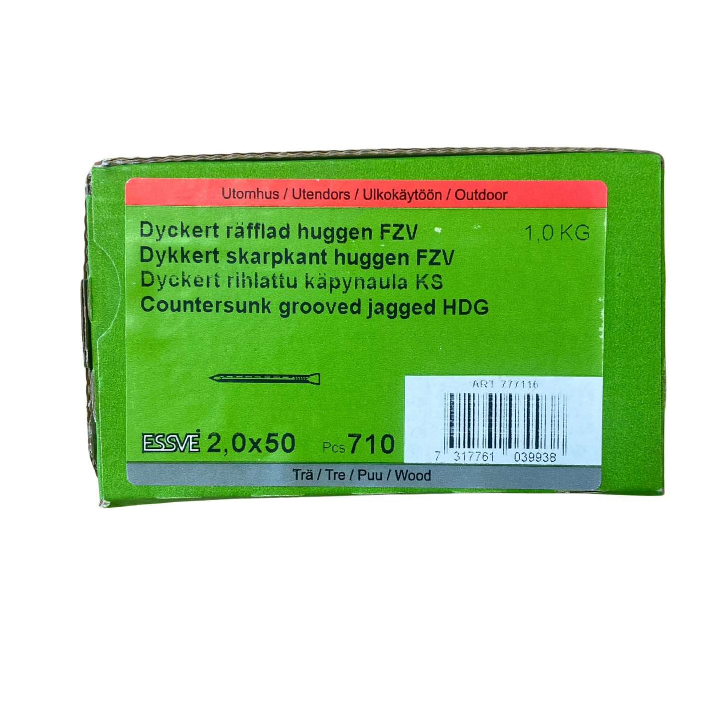 ESSVE Dyckert räfflad huggen 2,0x50mm förpackning med 710 st och artikelinformation