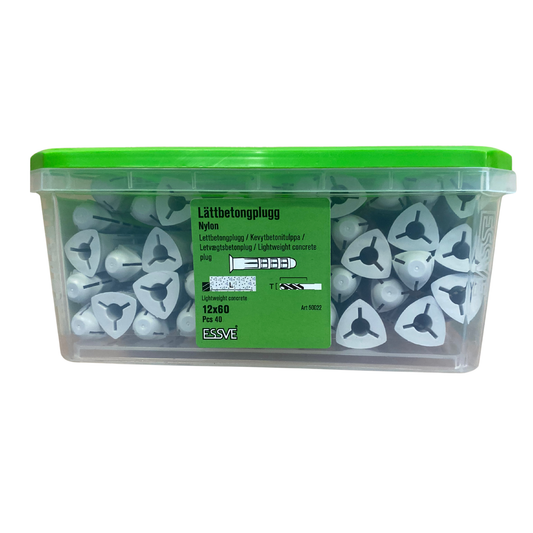 ESSVE Lättbetongplugg nylon 12x60mm förpackning med 40 st, framsida