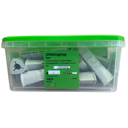 ESSVE Lättbetongplugg nylon 14x75mm förpackning med 20 st, framsida