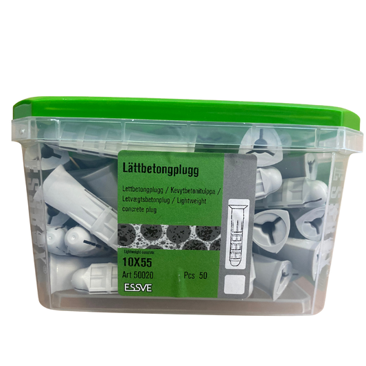 ESSVE Lättbetongplugg nylon 10x55mm förpackning med 50 st, framsida