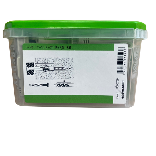 Baksida av förpackning med montageanvisning och artikelnummer för ESSVE universalplugg 10x60mm