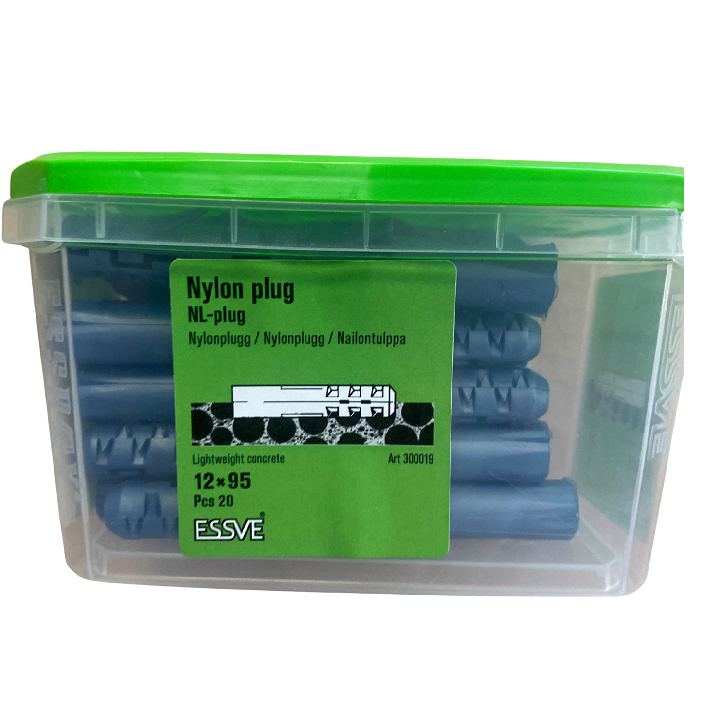 ESSVE Nylonplugg NL 12x95 mm förpackning med grönt lock, 20-pack