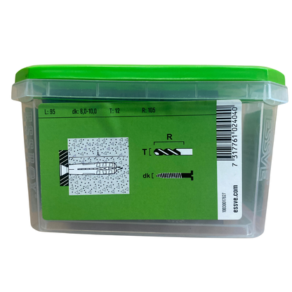 ESSVE Nylonplugg NL 12x95 mm förpackning baksida med tekniska mått L dk T R