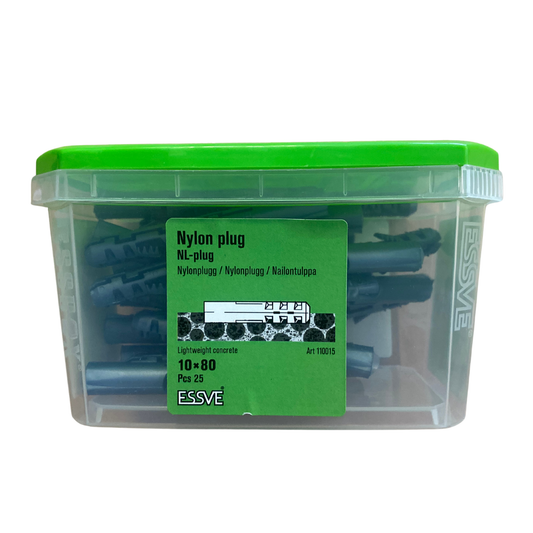 ESSVE Nylonplugg NL 10x80 mm förpackning med grönt lock, 25-pack