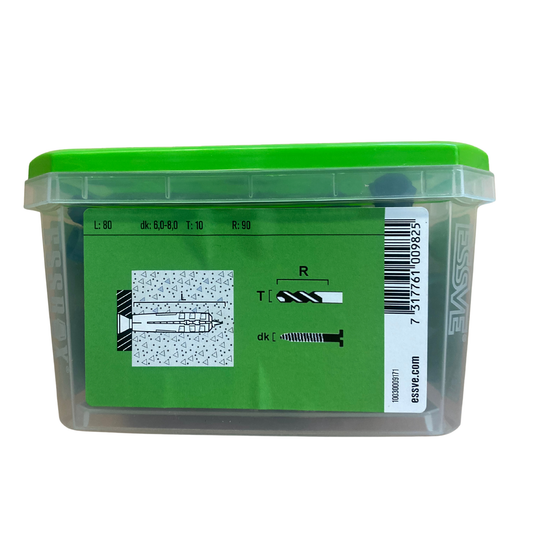ESSVE Nylonplugg NL 10x80 mm förpackning baksida med tekniska mått L dk T R