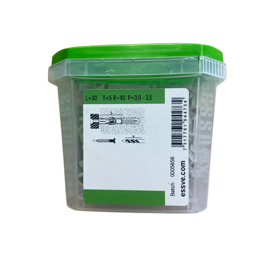ESSVE Universalplugg 5x30 mm förpackning baksida med tekniska mått L T R P