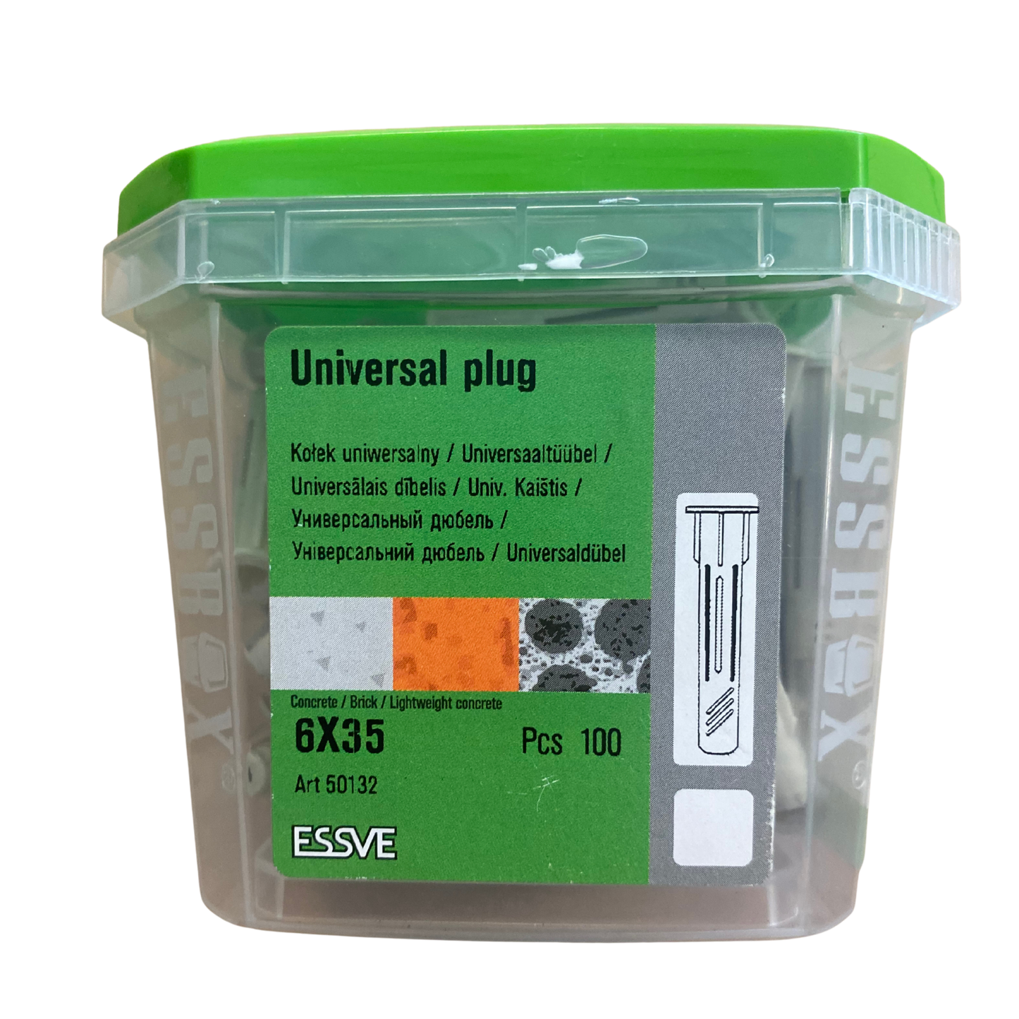 ESSVE Universalplugg 6x35 mm förpackning med grönt lock, 100-pack