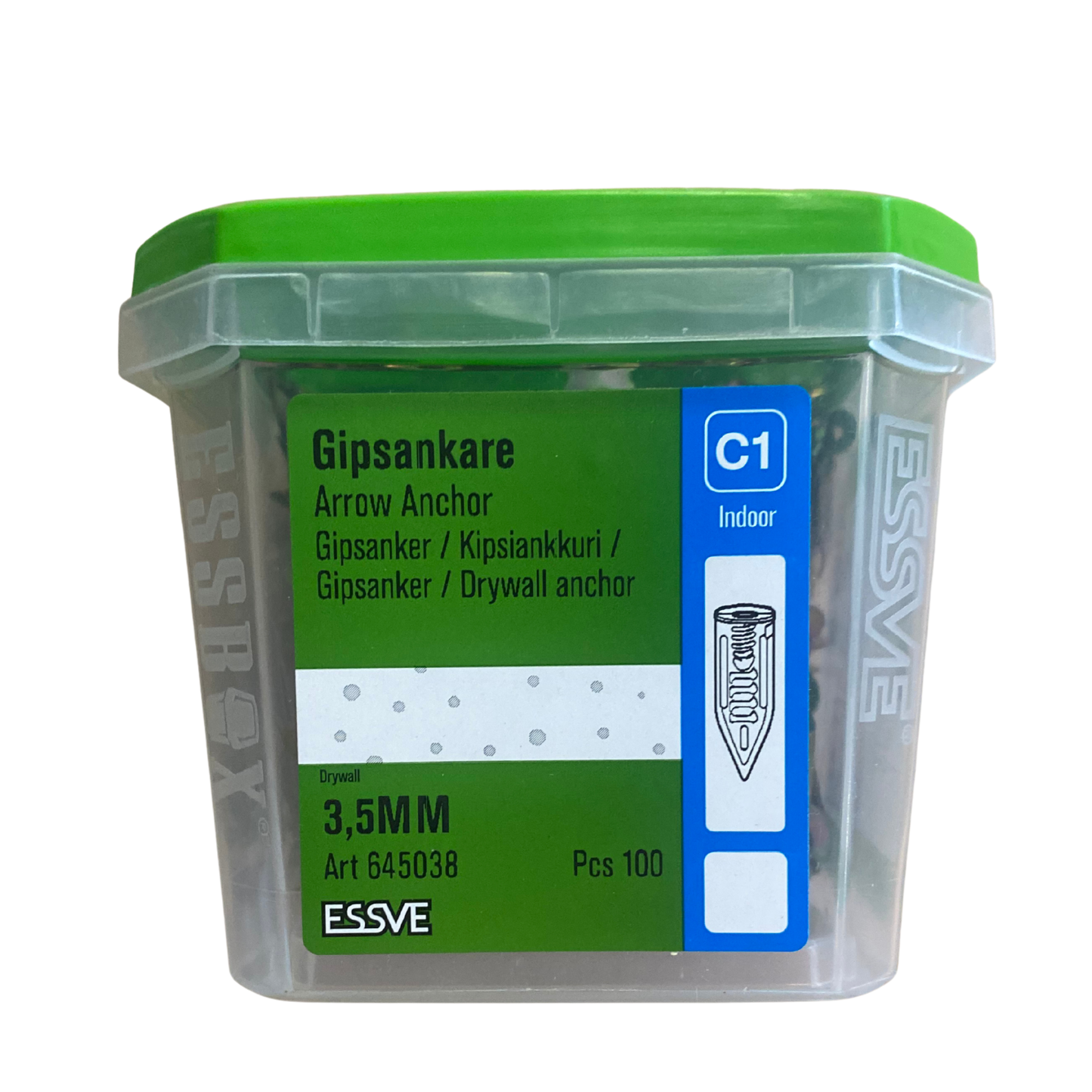 ESSVE Gipsankare Arrow Anchor 3,5 mm förpackning med grönt lock, 100-pack