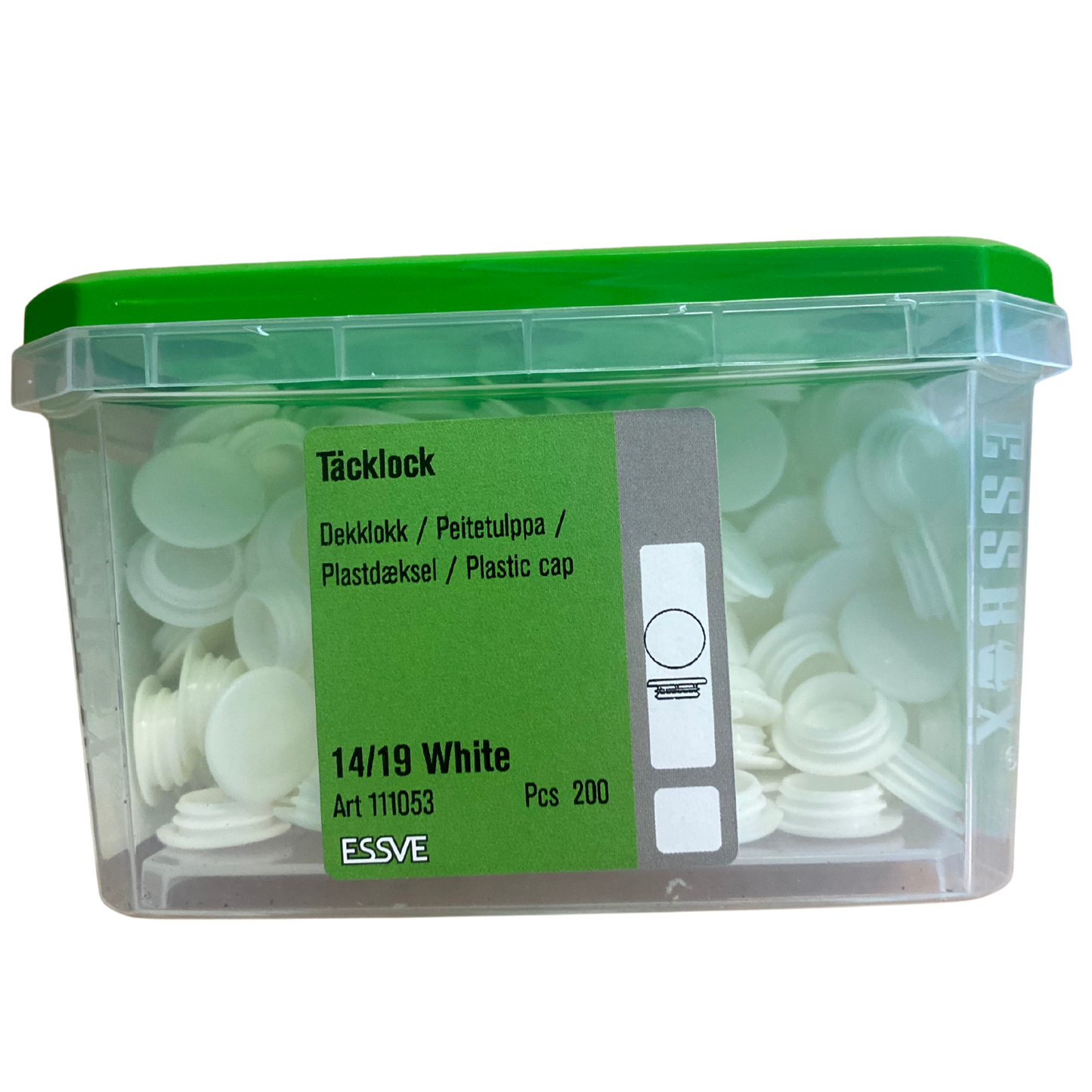 ESSVE Täcklock 14/19 mm vit förpackning med grönt lock, 200-pack