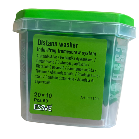 ESSVE Distansbricka Indu-Prog 20x10 mm förpackning sida med flerspråkig produkttext