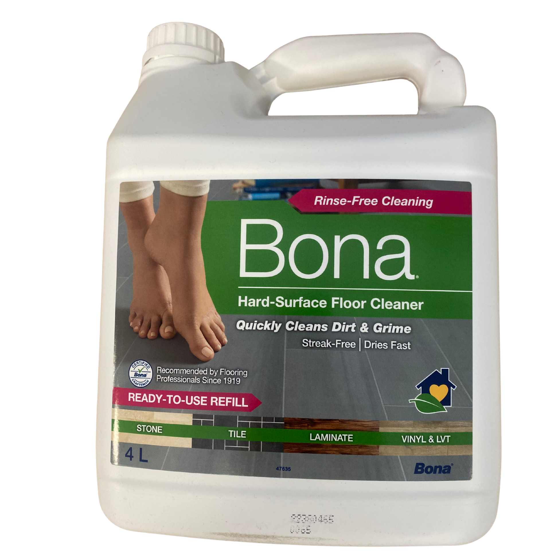 Dunk med Bona rengöringsmedel för hårda golv, 4 liter, framsida med produktinformation