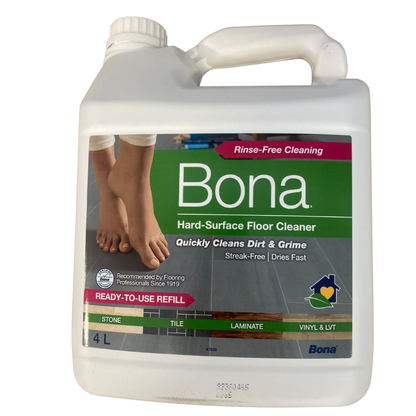 Dunk med Bona rengöringsmedel för hårda golv, 4 liter, framsida med produktinformation