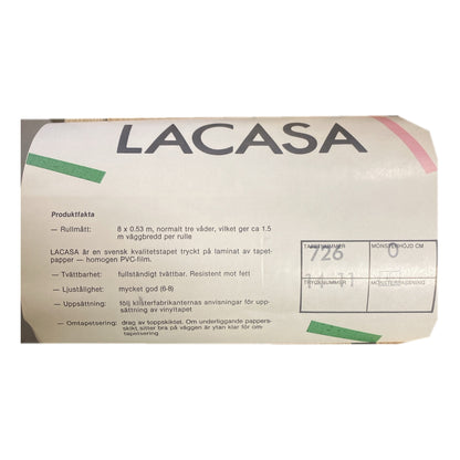 Tapetrulle Lacasa 726 med produktfakta, rullmått 8 x 0,53 m och trycknummer