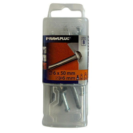 Rawlplug metallspikplugg 6x50mm i förpackning med produktinformation