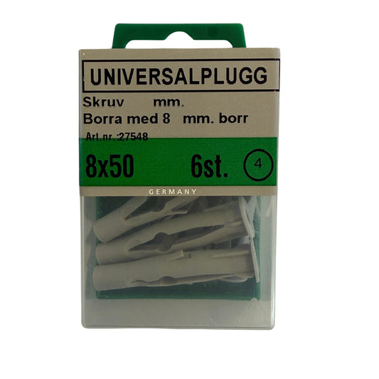 Universalplugg 8x50mm förpackning med 6 st pluggar