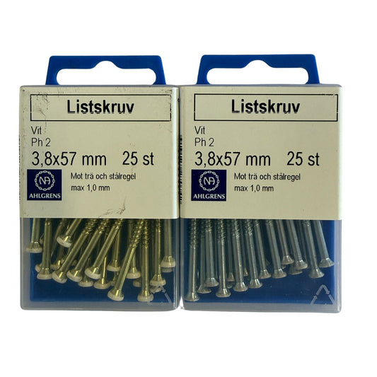 Nils Ahlgren Listskruv vit 3,8x57mm i två förpackningar med olika skaftfärg