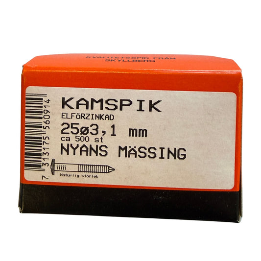 Skyllberg Kamspik 25-3,1mm elförzinkad nyans mässing förpackning ca 500 st