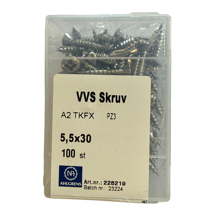 Förpackning med VVS Skruv A2 TKFX 5,5x30mm från Nils Ahlgren, 100 st