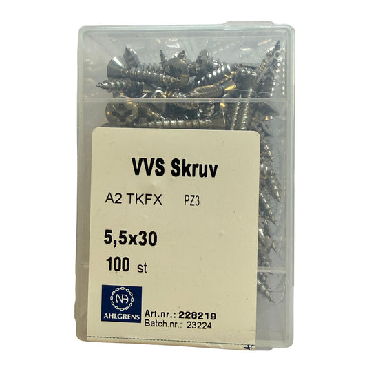 Förpackning med VVS Skruv A2 TKFX 5,5x30mm från Nils Ahlgren, 100 st