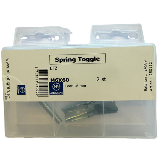 Förpackning med fjäderbult M6x60 Spring Toggle från Nils Ahlgren, 2 st