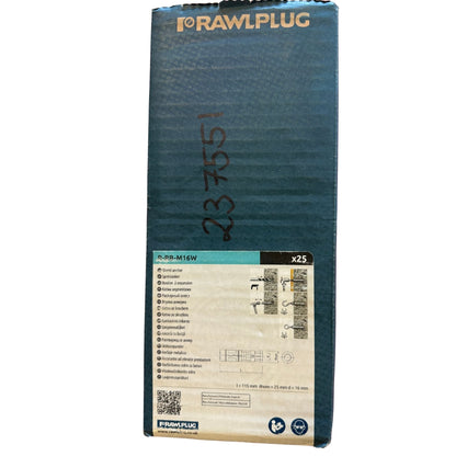 Rawlplug förpackning R-RB-M16W sköldankare 25-pack med tekniska specifikationer