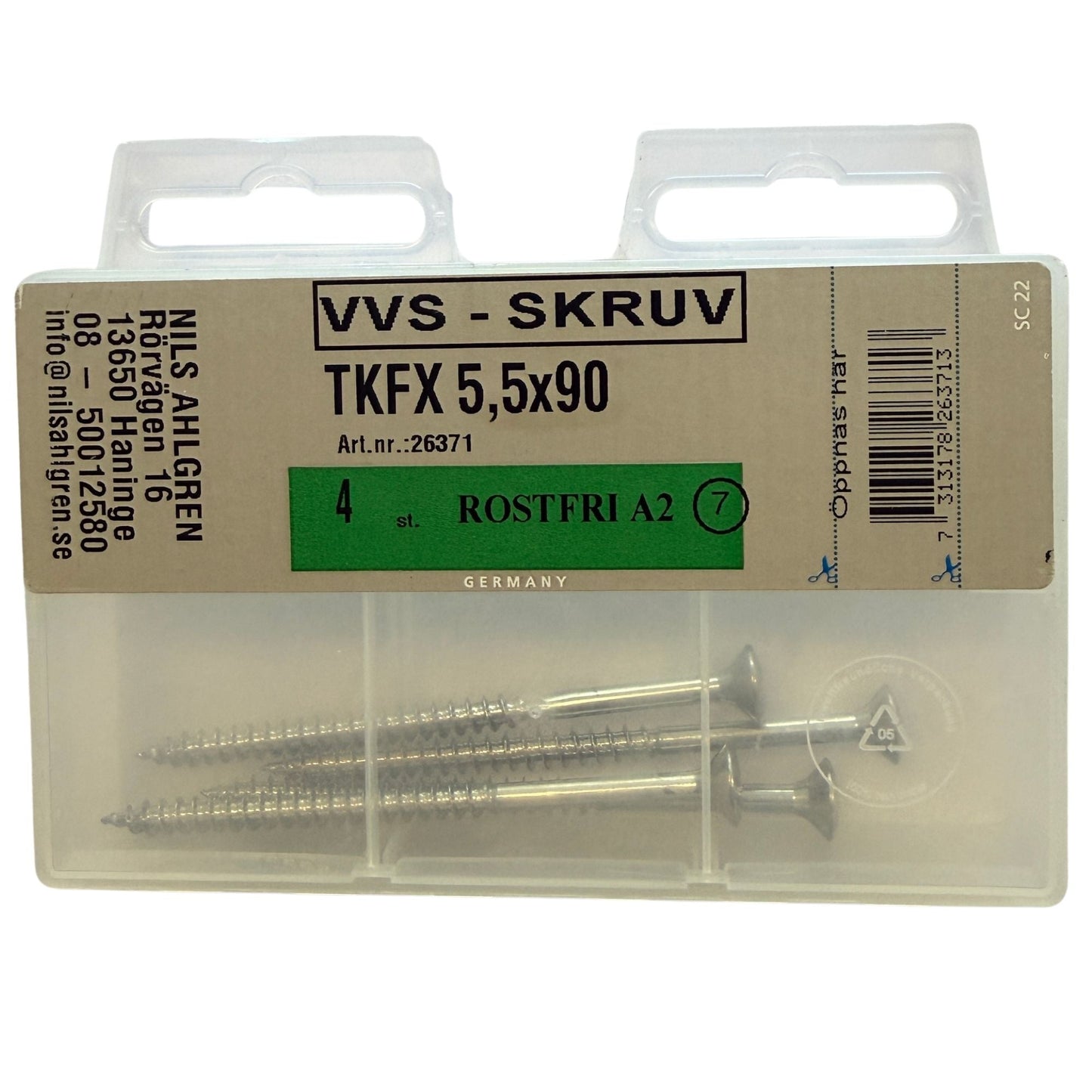 VVS-skruv TKFX 5,5x90 Nils Ahlgren rostfri A2 i förpackning