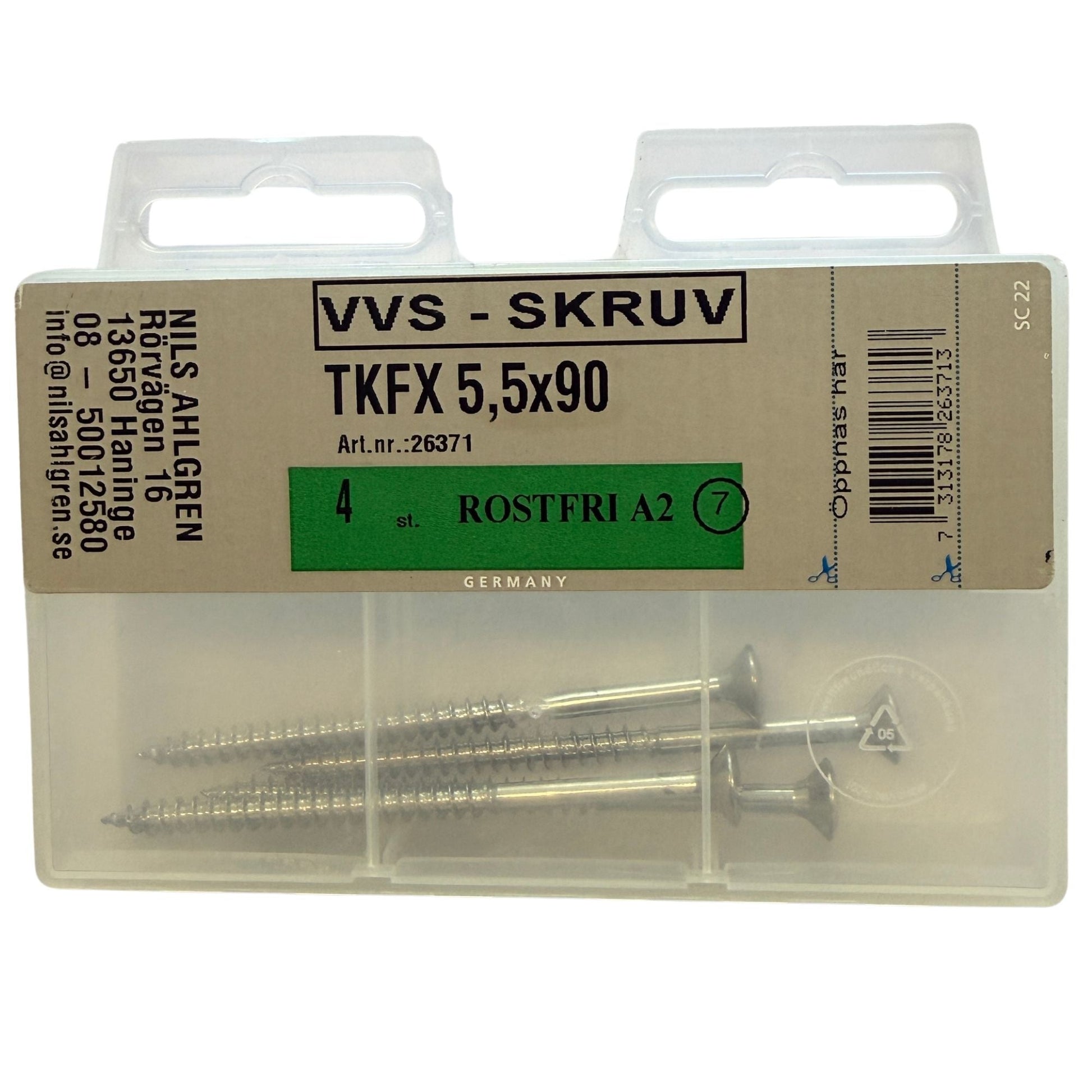 VVS-skruv TKFX 5,5x90 Nils Ahlgren rostfri A2 i förpackning
