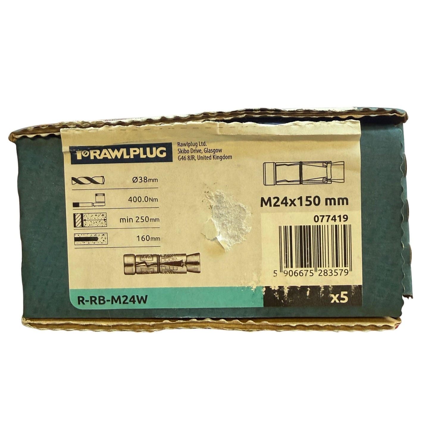 Rawlplug förpackning R-RB-M24W med tekniska specifikationer M24x150mm