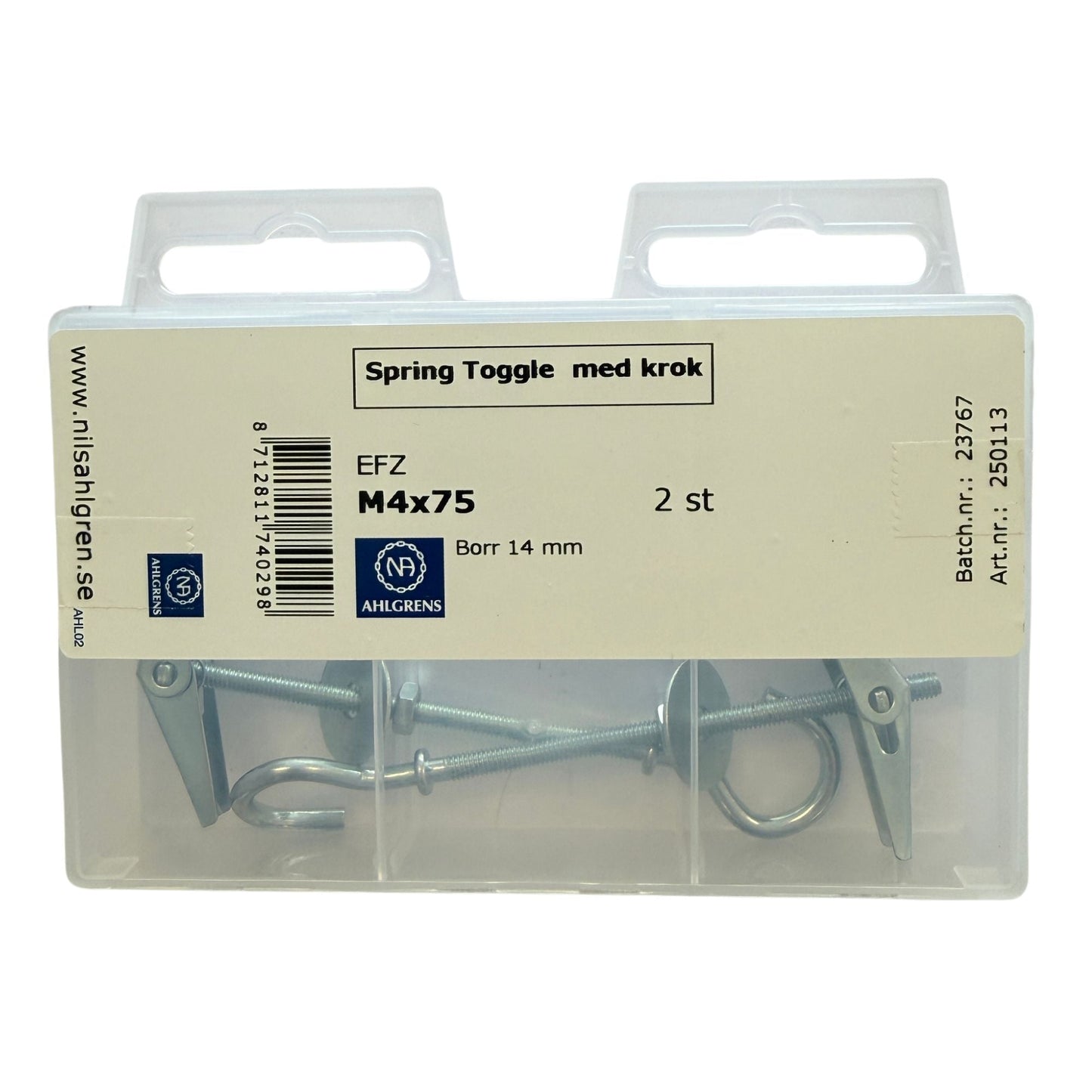 Spring Toggle med krok M4x75 Nils Ahlgren hålrumsanker i förpackning