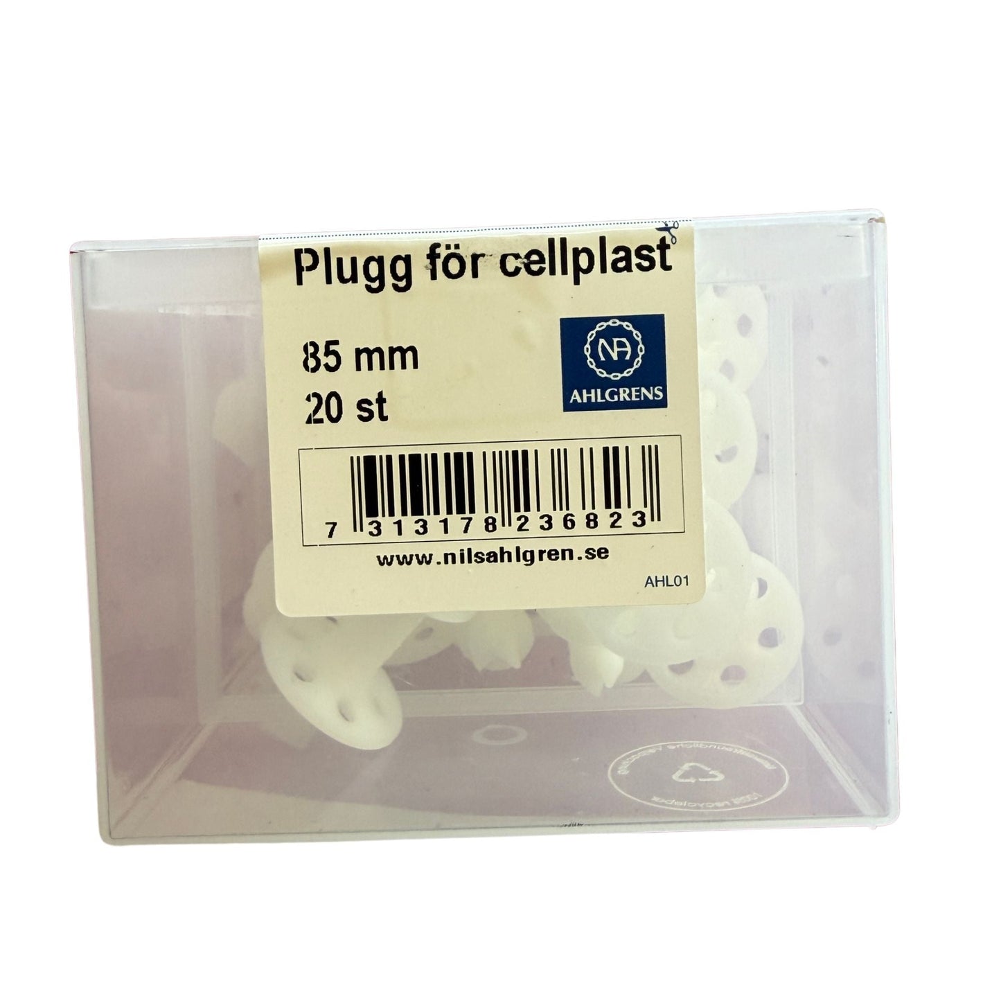 Plugg för cellplast 85mm Nils Ahlgren förpackning med streckkod
