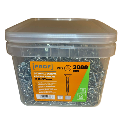 Gipsskruv PROF FZB 3,8x32mm grovgängad i plastbox 3000 stycken