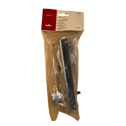 Långskylt WC krom 180x46 mm med WC-vred och indikering i originalförpackning, framsida