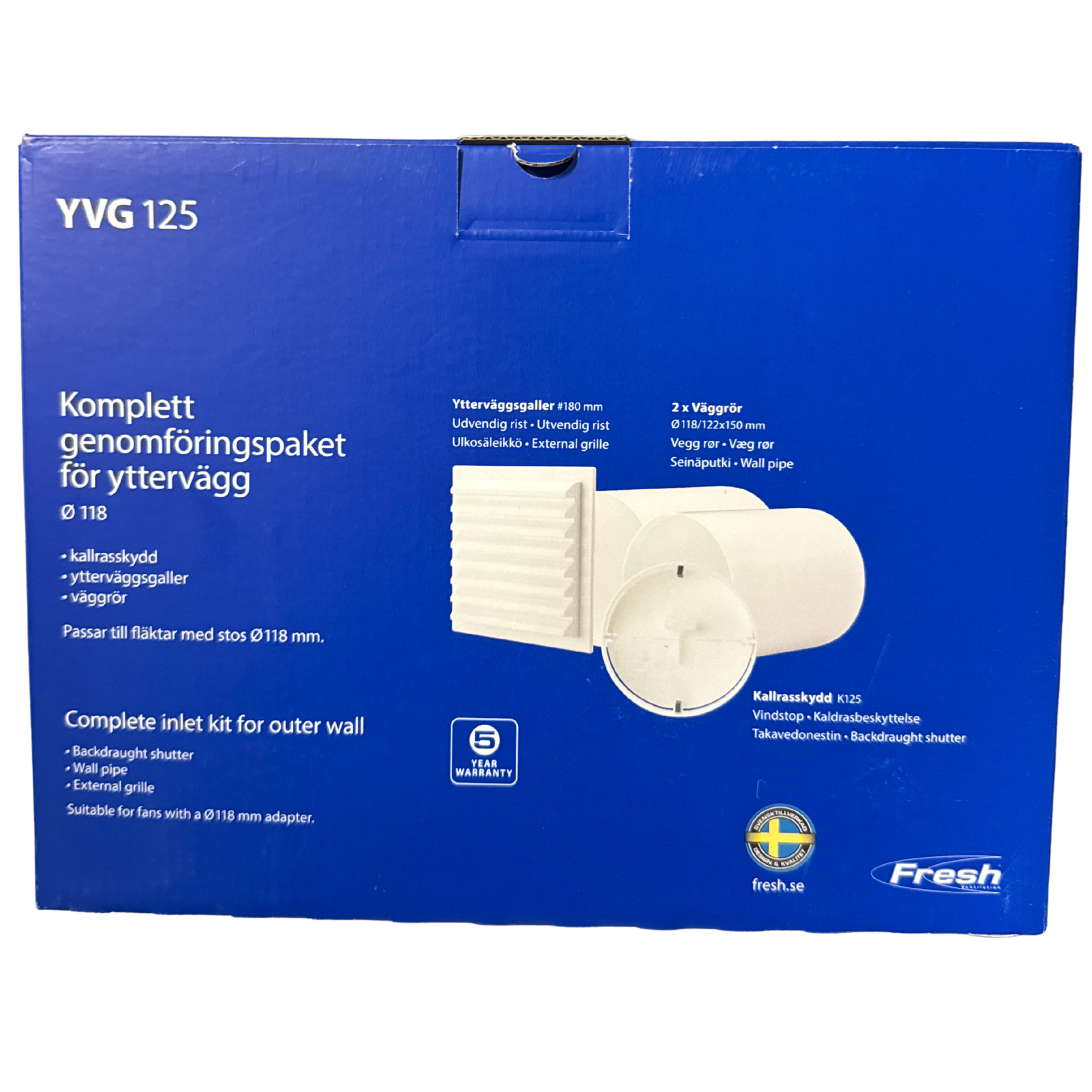 Genomföringspaket YVG 125 Fresh i originalförpackning, baksida