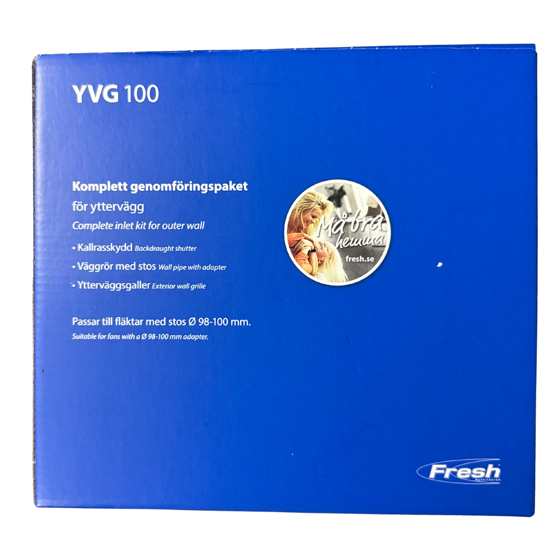 Genomföringspaket YVG 100 Fresh i originalförpackning, baksida med produktinfo