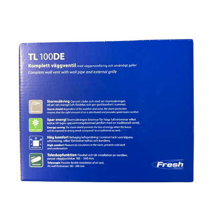 Friskluftsventil TL 100DE Fresh med produktegenskaper på förpackningen
